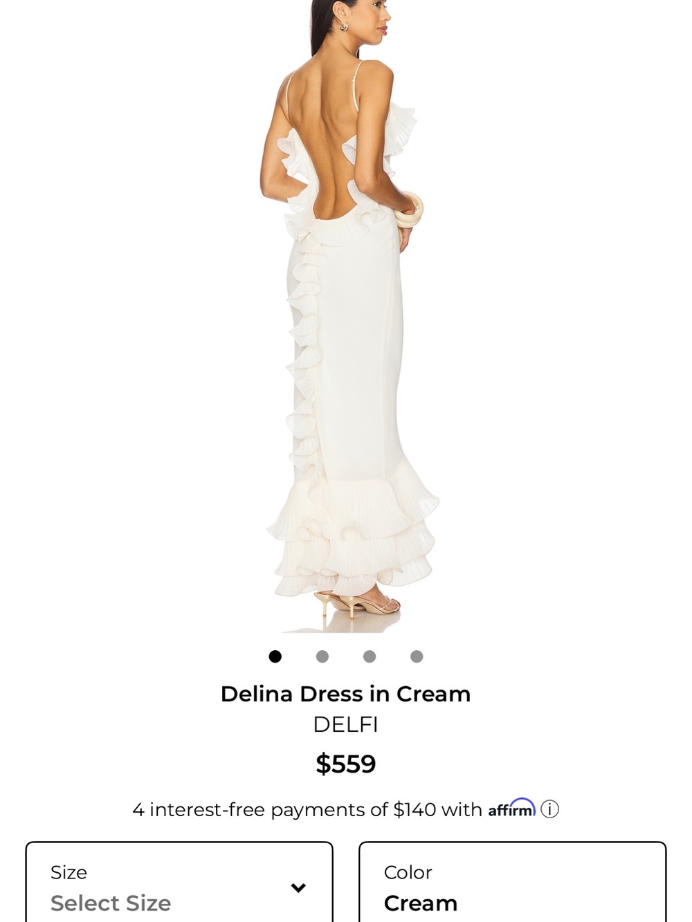 DELFI Open-Back Ruffle Maxi Dress in Cream